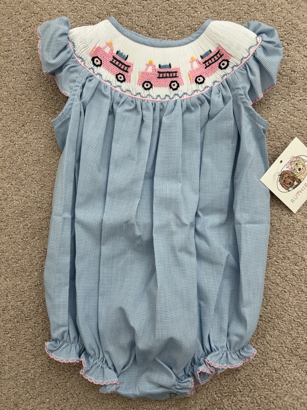 NWT Ruth & Ralph blue smocked Firetruck bubble